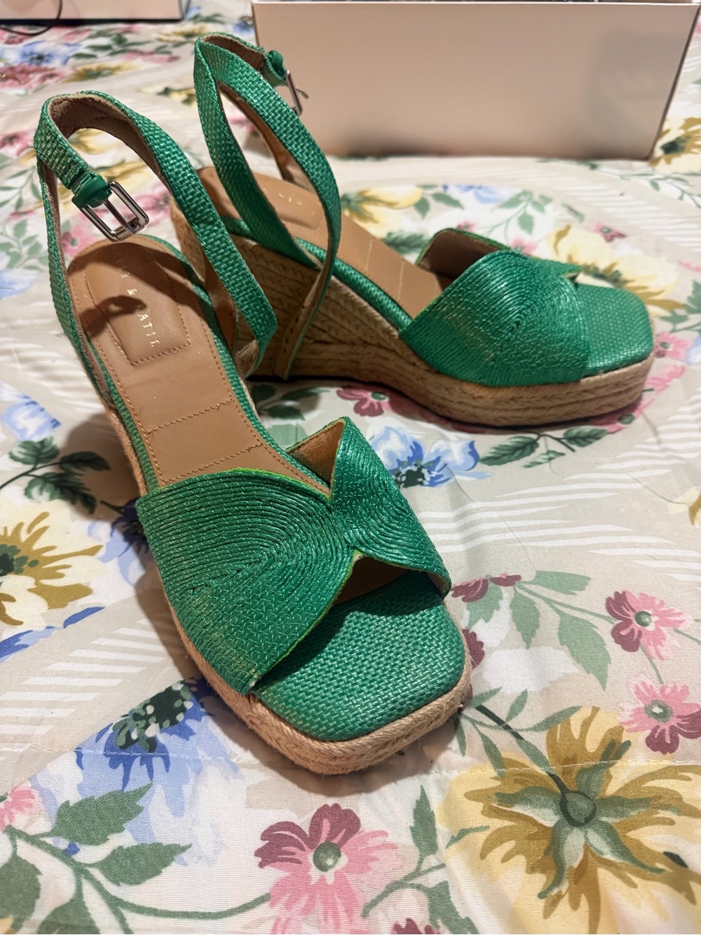 Kelly & Katie Green Espadrille Wedge Sandals with Ankle Strap